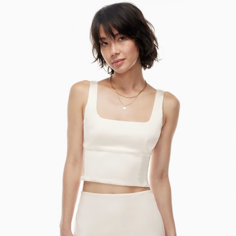 Aritzia Wilfred Shiny Satin Champagne Gold Top
